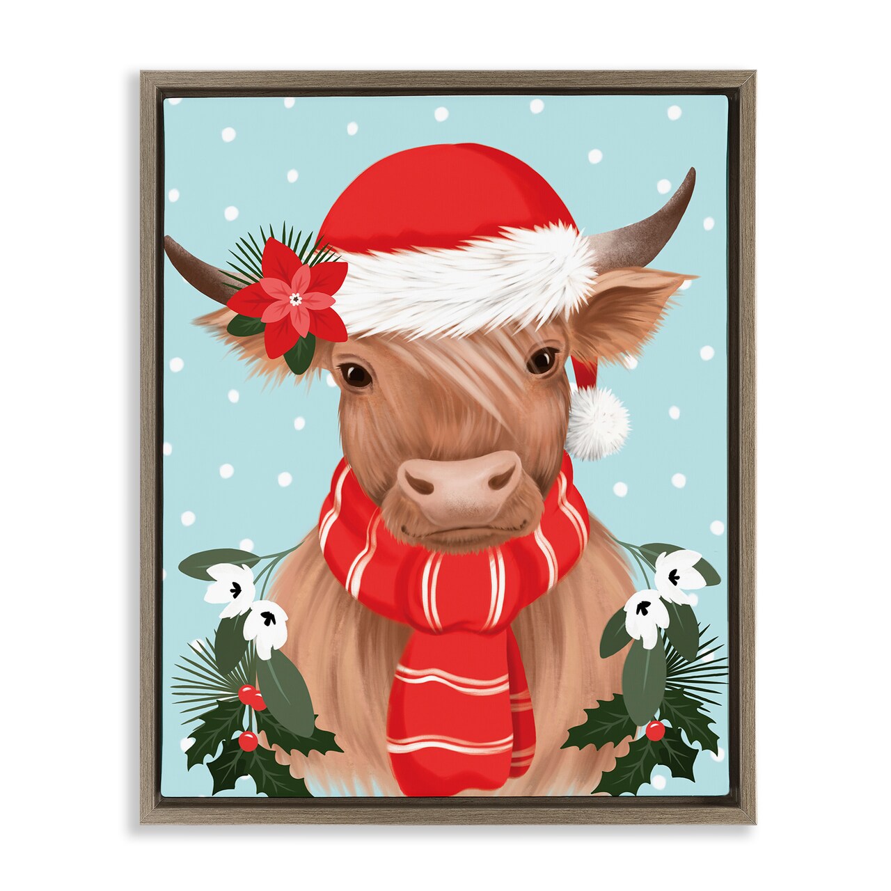Stupell Industries Holiday Cattle with Holly Berries Floating Frame By Jo Taylor